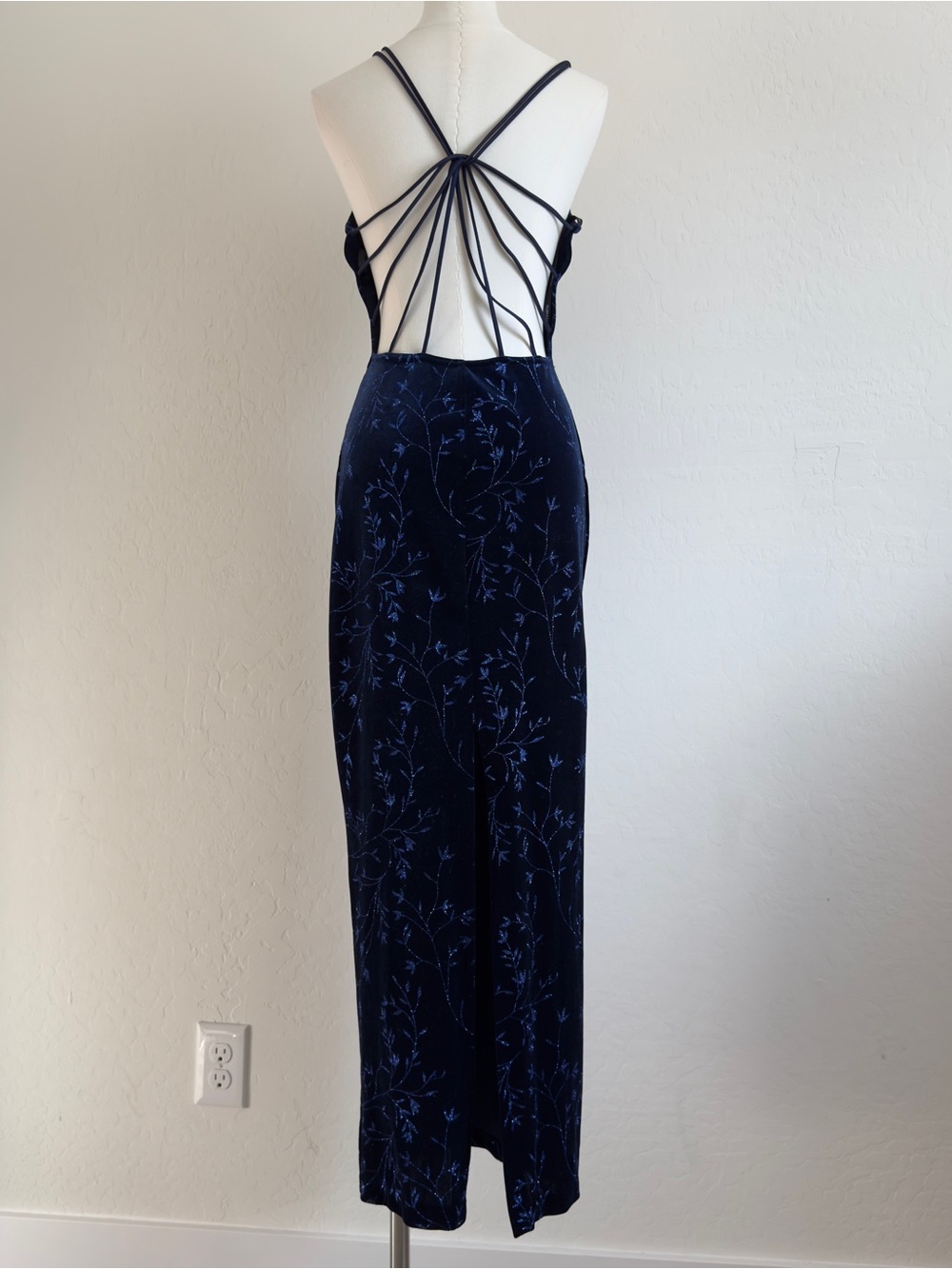 Y2K Navy Blue Strappy Back Formal Maxi Dress